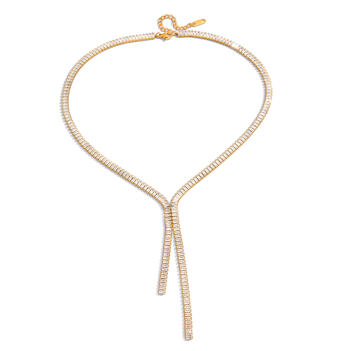 Minimalist Elegant Square Geometric Titanium Steel PVD Cubic Zirconia Tassel Y-Chain Necklace for Women