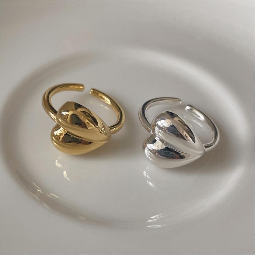 Anillo abierto minimalista en forma de corazón de plata de ley 925 para mujer