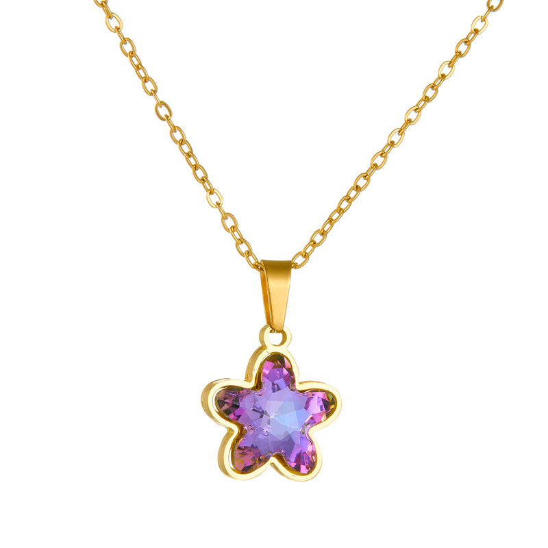 Set di collana con pendente a fiore e orecchini in acciaio inossidabile placcato oro, stile business casual alla moda
