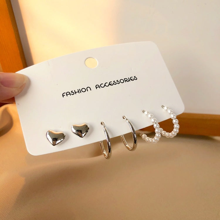 Minimalist 925 Sterling Silver C-Shape Heart Pearl Stud Earrings