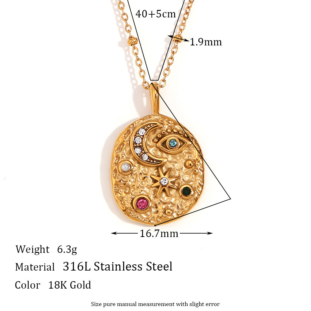 Collana Pendente Geometrica Minimalista Stella e Luna da Donna in Acciaio Inossidabile Placcato Oro 18K