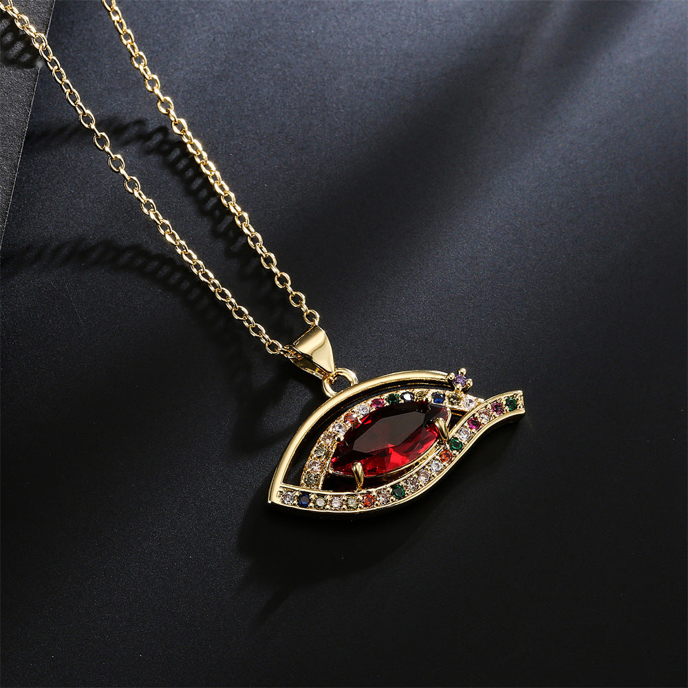 Luxury Geometric Eye Pendant Necklace with Micro-Inlaid Cubic Zirconia on Brass Cable Chain