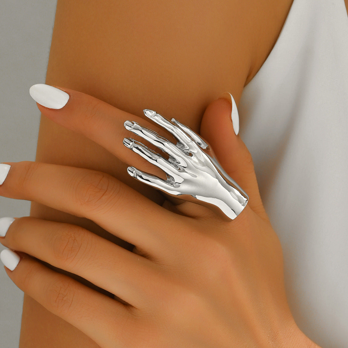 Anillo Abierto Minimalista con Forma de Mano para Mujer, de Aleación de Zinc con Acabado Chapado, Accesorio de Moda Lujoso y Ligero