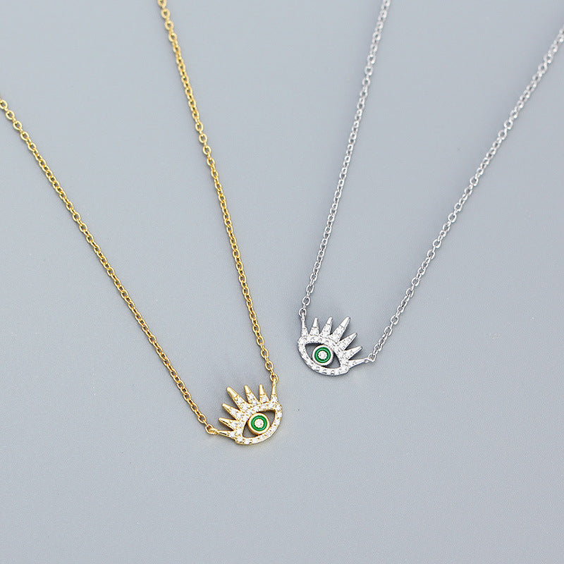 Deliziosa Collana con Ciondolo Occhio di Allah in Argento Sterling 925 Placcato e Zirconia Cubica, Stile Minimalista