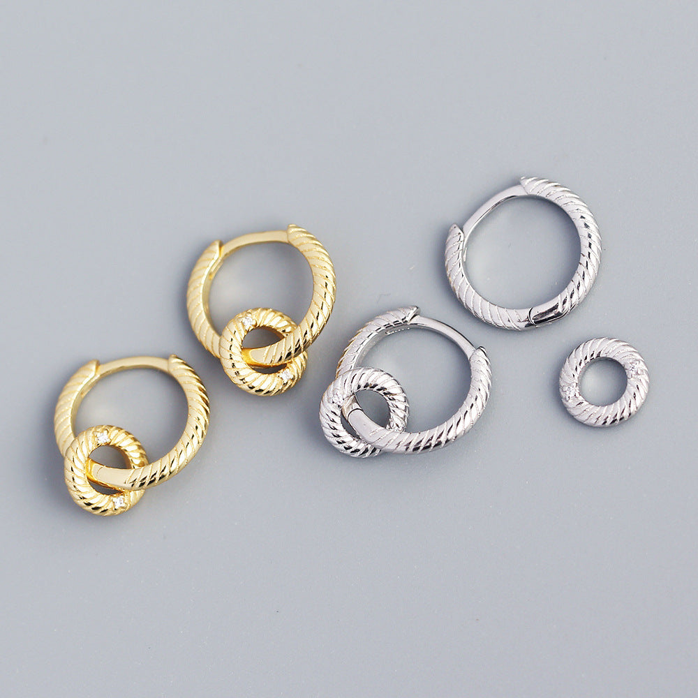 Orecchini a cerchio geometrici rotondi vintage minimalisti in argento sterling 925 con zirconi cubici da donna
