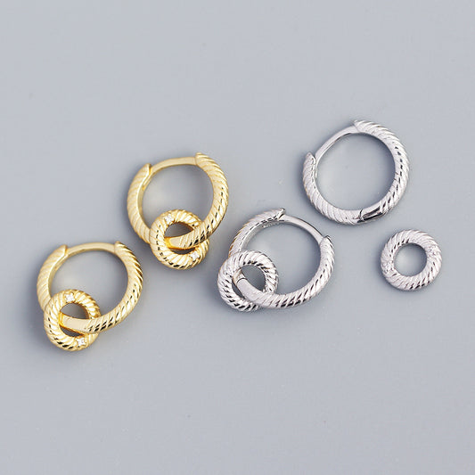 Pendientes de aro redondos geométricos de plata de ley 925 minimalistas vintage con circonita cúbica para mujer