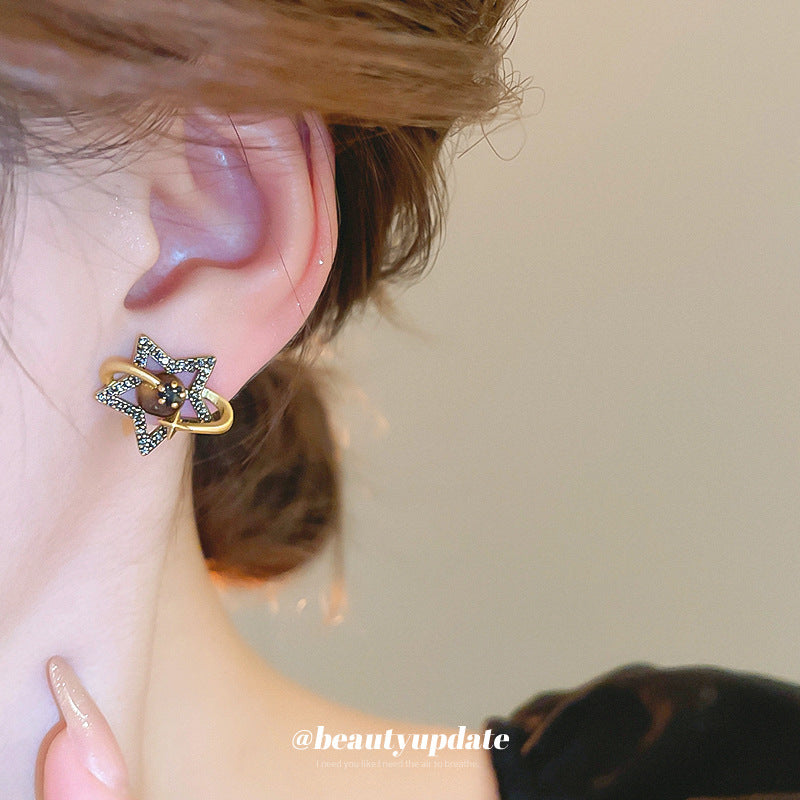 Pendientes de botón con diseño geométrico en forma de Saturno chapados en oro de estilo lujoso para mujer con incrustaciones de circonita y diseño minimalista elegante