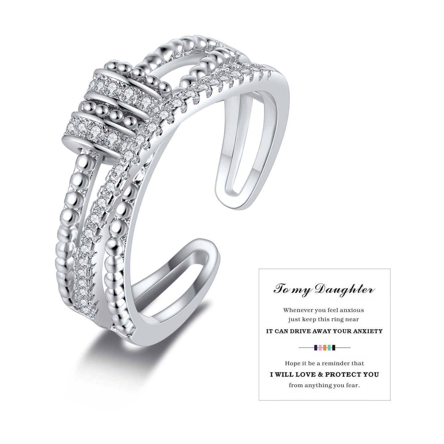 Elegant Geometric Brass Plated Ring with Cubic Zirconia Polka Dot Design Unisex Spinner Anxiety Ring