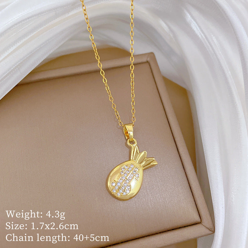Sweet Cartoon Animal Micro-Inlaid Cubic Zirconia Brass Pendant Titanium Steel Necklace for Unisex