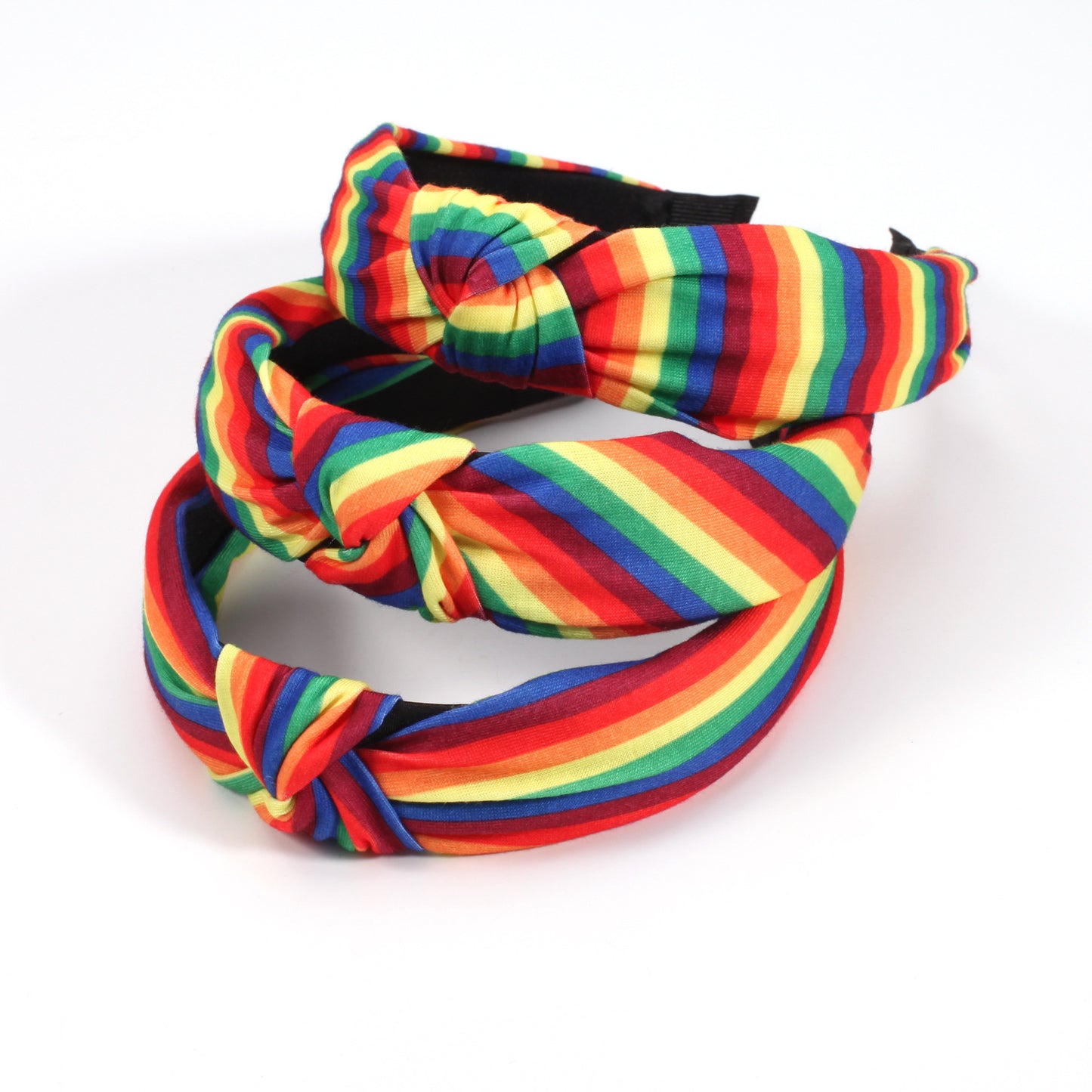Cerchietto da donna in tessuto vintage con stampa geometrica a righe arcobaleno