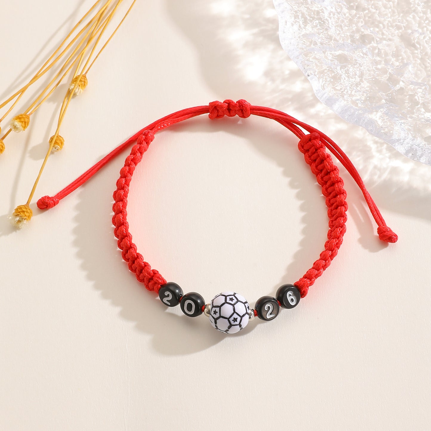 Minimalist Handmade Braided Soccer Bracelet with Resin Beads Unisex Adjustable Commemorative Wristband