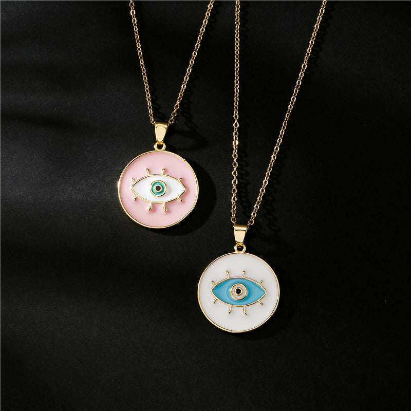 Collana Girocollo con Ciondolo Occhio di Allah Geometrico Minimalista da Donna in Rame con Incassatura Micro-Pavé su Catena a O