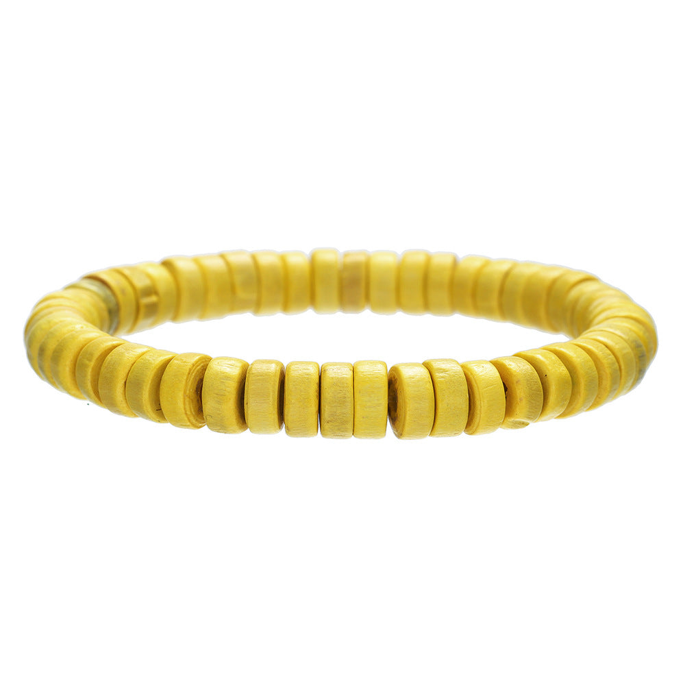 Minimalist Multicolor Round Wood Beaded Bracelet Handmade Geometric Stretch Bracelet