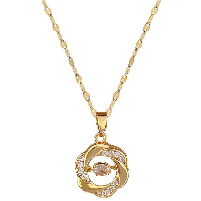 Collana pendente a luna geometrica da donna in acciaio inossidabile di lusso con intarsio di strass e catena regolabile in acciaio inossidabile