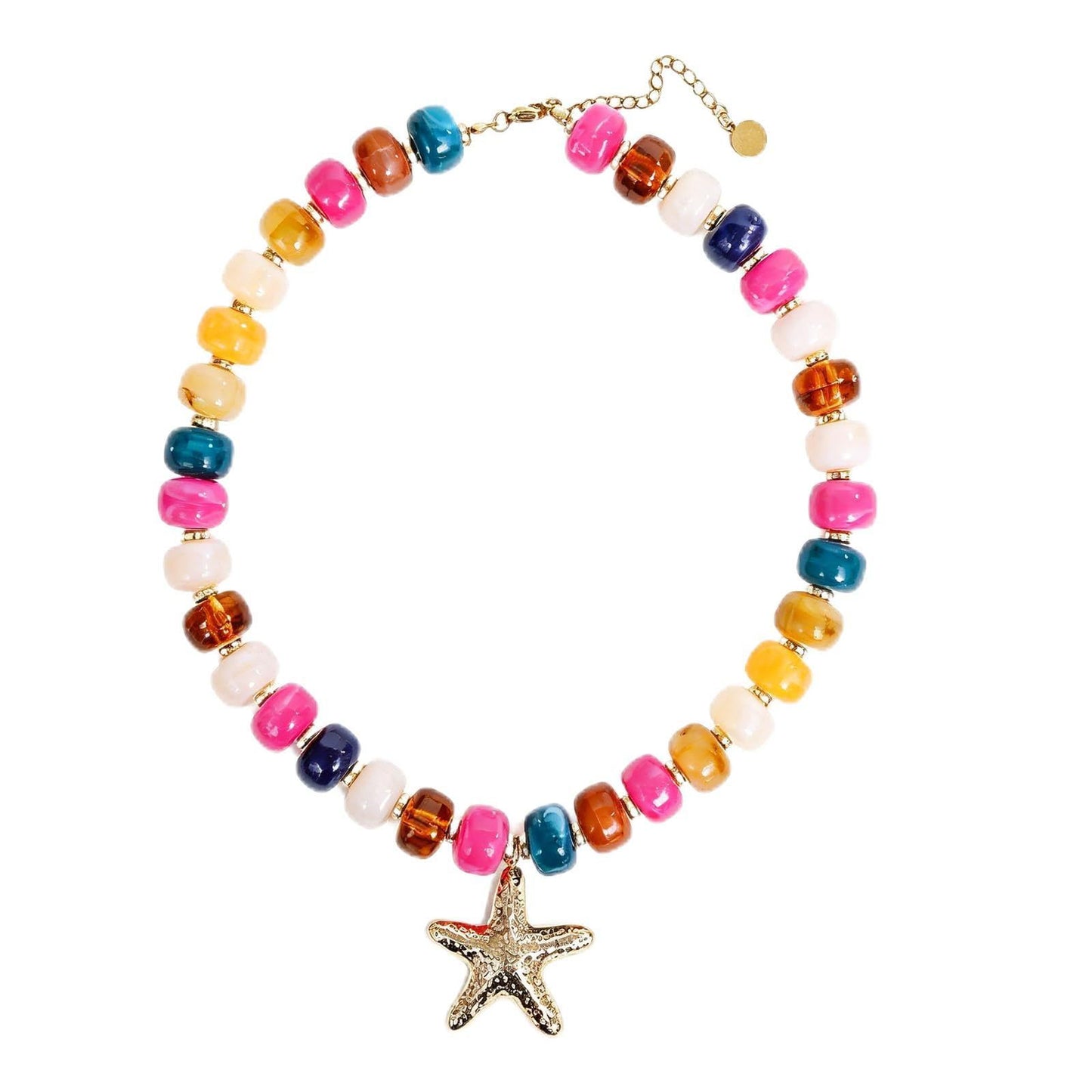 Sweet Geometric Acrylic Shell Starfish Pendant Necklace for Women Adjustable Cable Chain