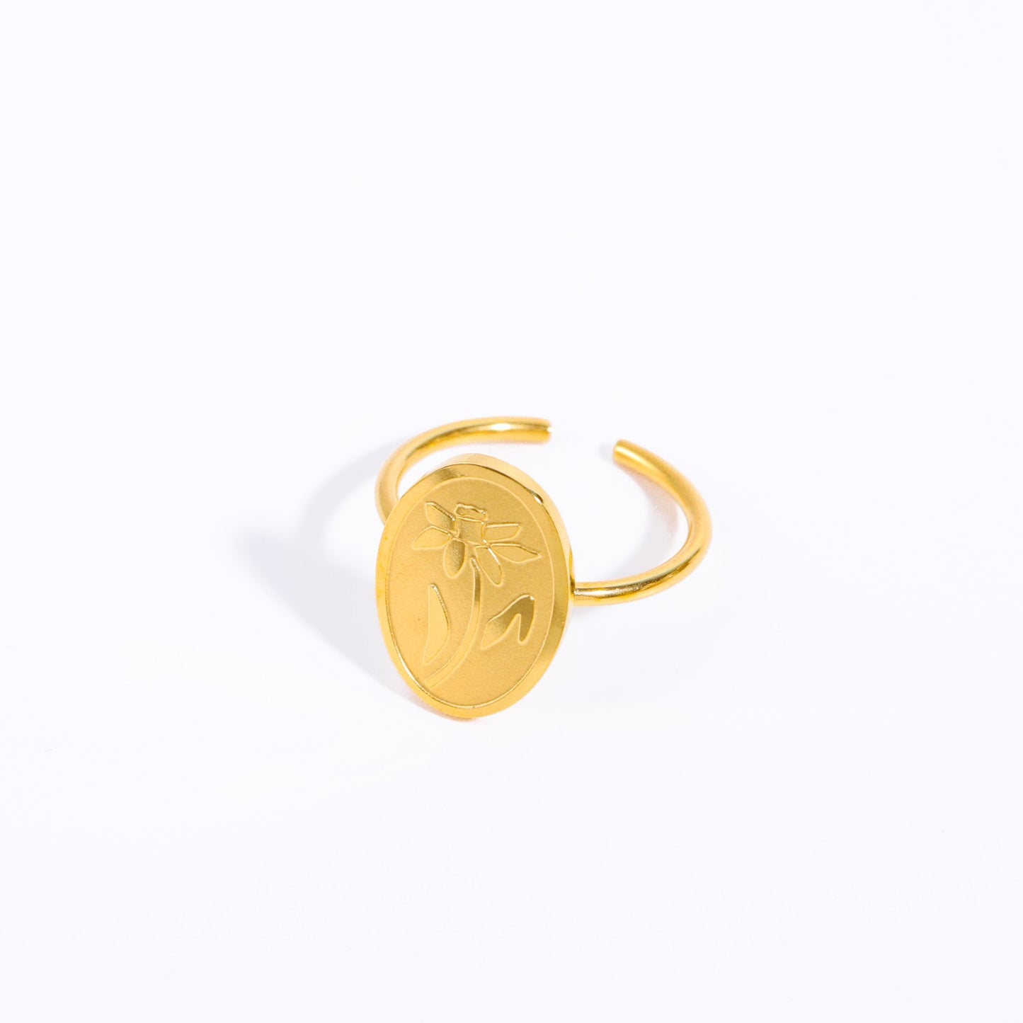 Geometric Stainless Steel Titanium Steel Open Ring with Zircon Birthstone Accents Plated in 18K Gold for Women