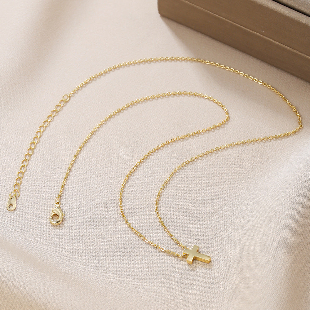 Minimalist Cross Pendant Necklace for Women in Brass with Gold Plating and Cubic Zirconia Inlay on O-Chain