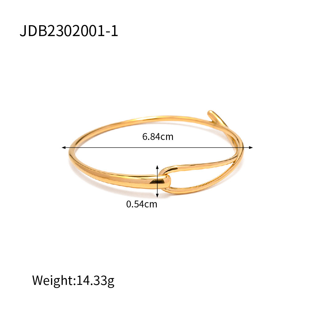 Gold Plated Stainless Steel Round Geometric Women's Bracelet with Cubic Zirconia