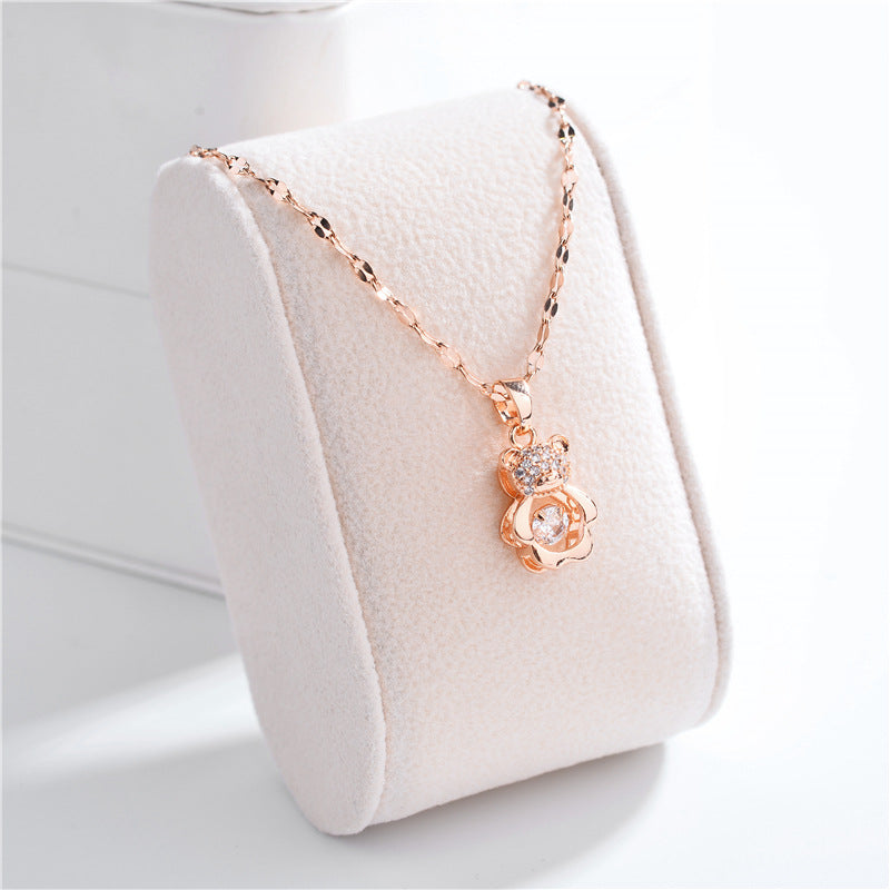 Minimalist Four-Leaf Clover Pendant Necklace in Titanium Steel with Plated Finish for Women