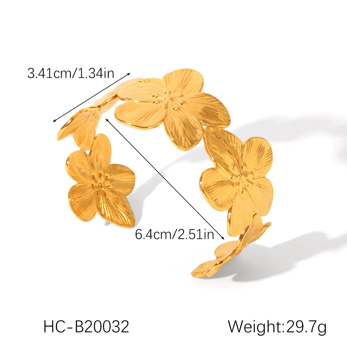Fashion 18K Gold Plated Textured Five-Petal Flower Stainless Steel Jewelry Set for Women