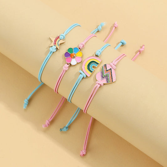 Braccialetto Stella Farfalla Cuore Dolce in Lega Floreale Unisex Fatto a Mano con Cordino Intrecciato