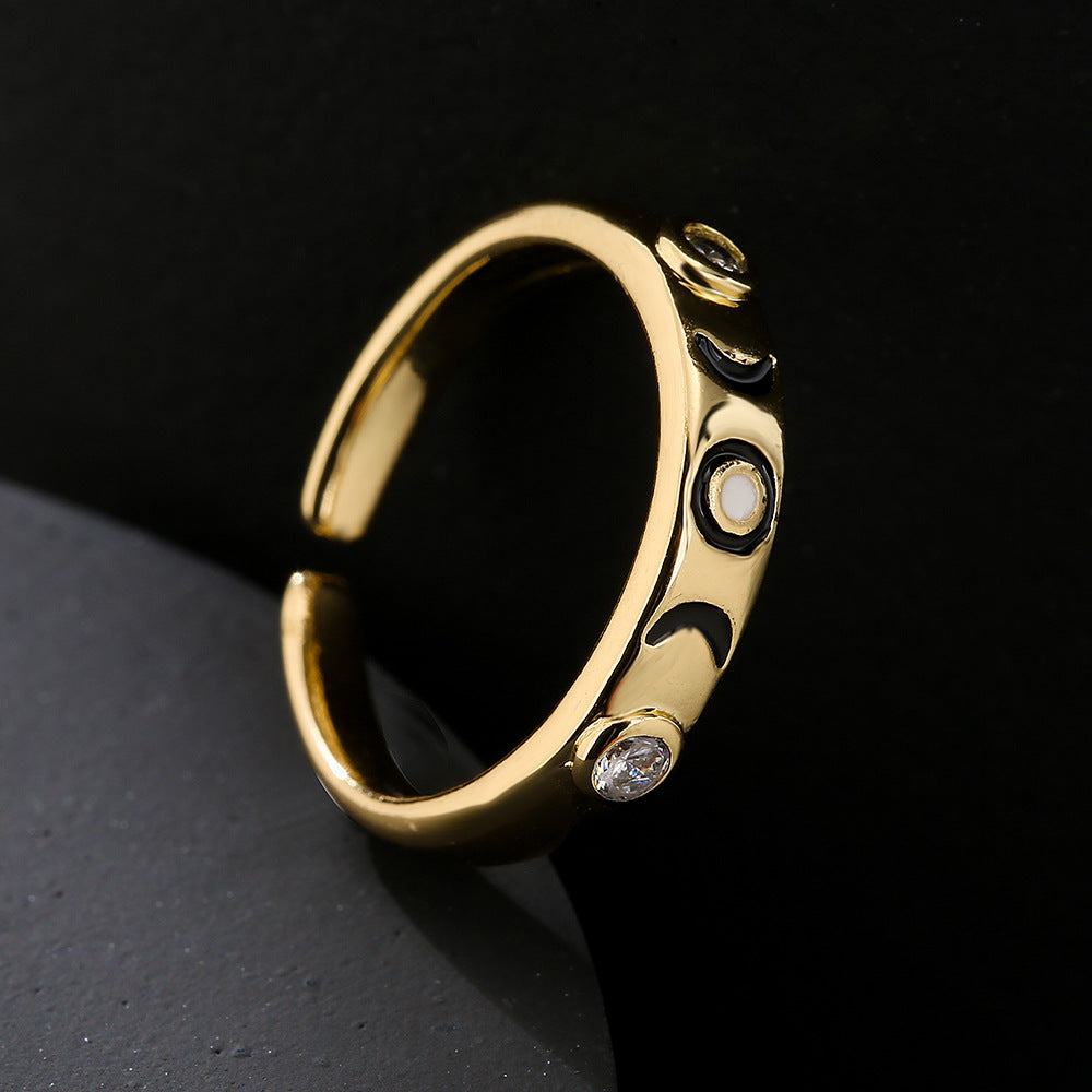 Minimalist Geometric Copper Ring for Women with 18K Gold Plating and Colored Zircon Inlay