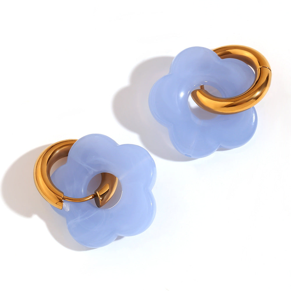Orecchini a Cerchio Piccoli con Fiori Vintage in Acciaio Inossidabile Placcato Oro 18K Design Floreale Colorato Dopaminico da Donna