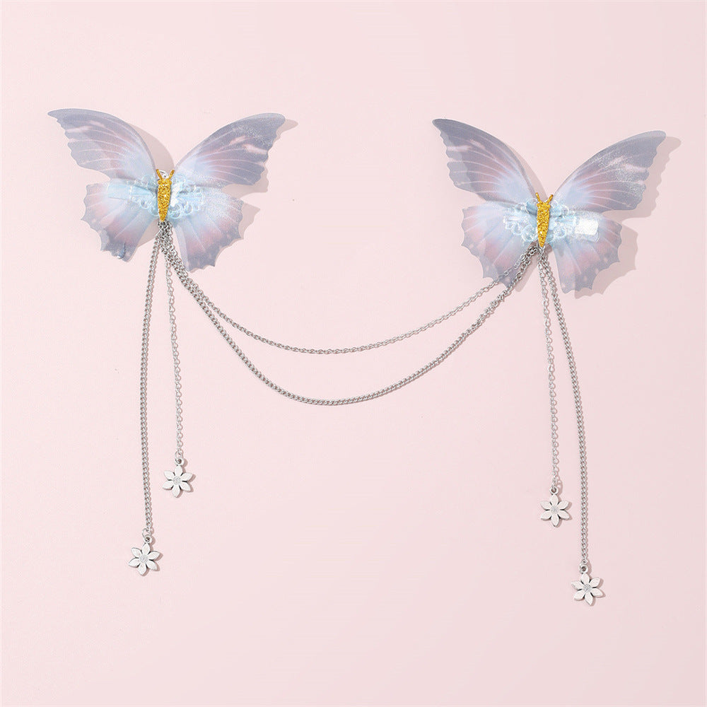 Fermaglio per capelli a farfalla vintage per bambini in metallo con nappe, stile principessa