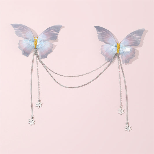 Fermaglio per capelli a farfalla vintage per bambini in metallo con nappe, stile principessa