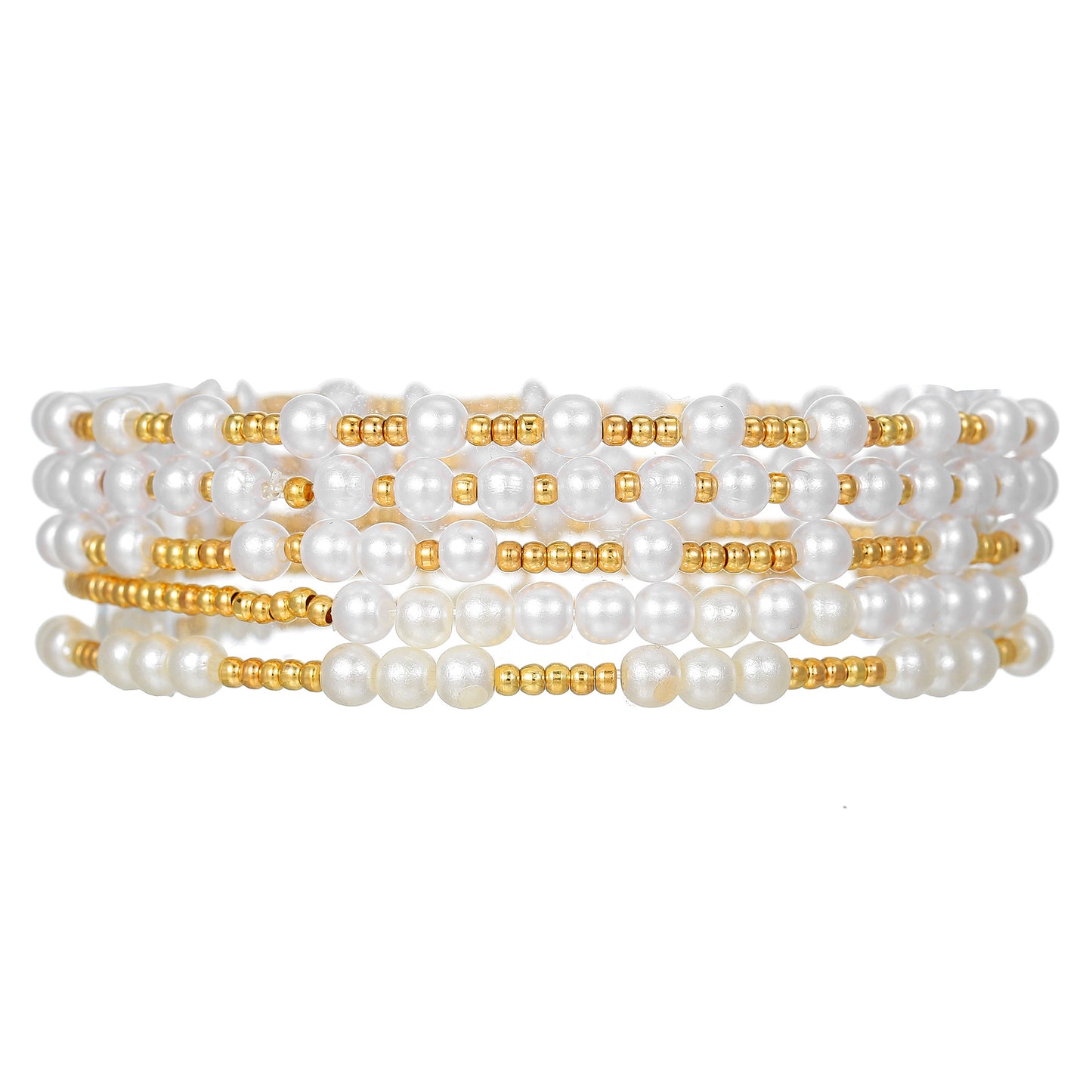 Minimalist Multi-Layer Brass Bead and Pearl Bracelet Set for Women