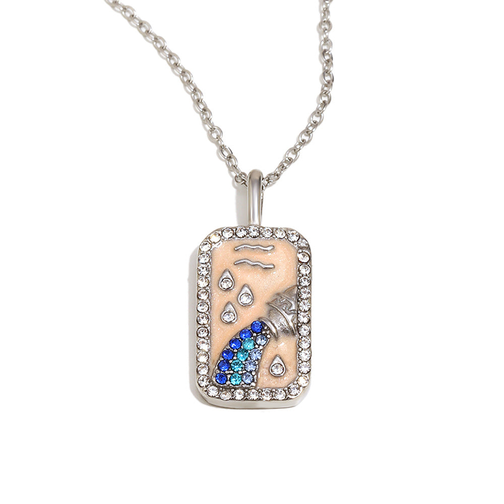 Collana con Pendente Minimalista Costellazione Zodiacale da Donna in Acciaio Inossidabile con Placcatura in Oro 18K e Intarsi in Smalto Dettagli in Strass Completi