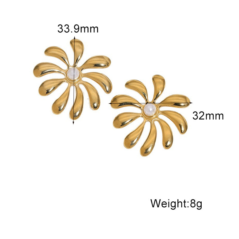 Minimalist Luxury 18K Gold Plated Round Stainless Steel Pearl Earrings for Women