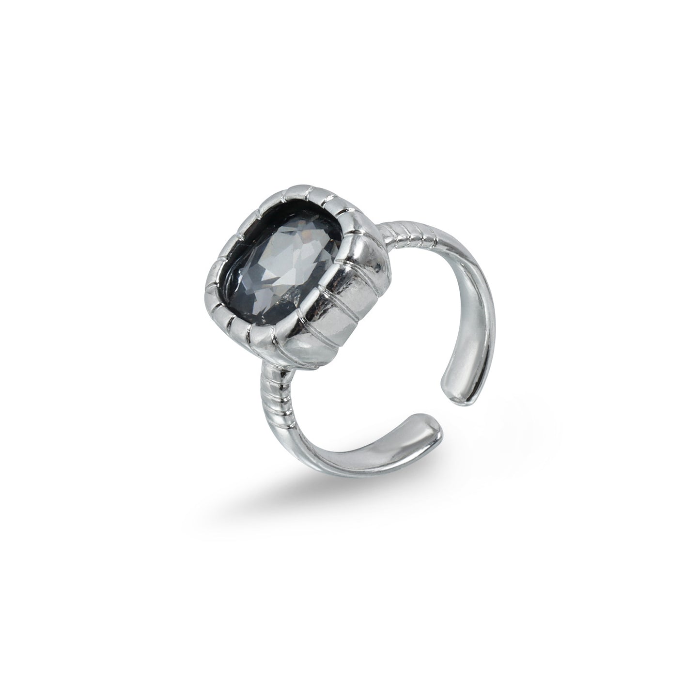 Fashion Geometric Square Black Rhinestone Plated Adjustable Ring for Women