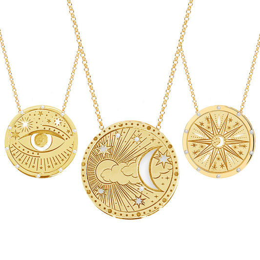 Minimalist Light Luxury Geometric Tarot Pendant Necklace 18K Gold Plated Stainless Steel Unisex Chain