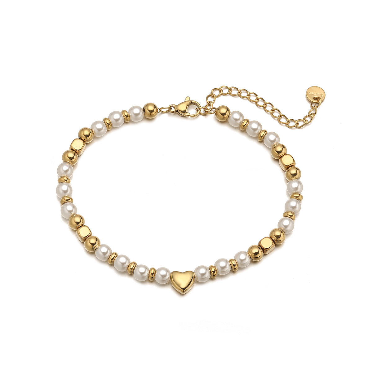 Fashion 18K Gold Plated Heart Stainless Steel Pearl Bracelet for Women