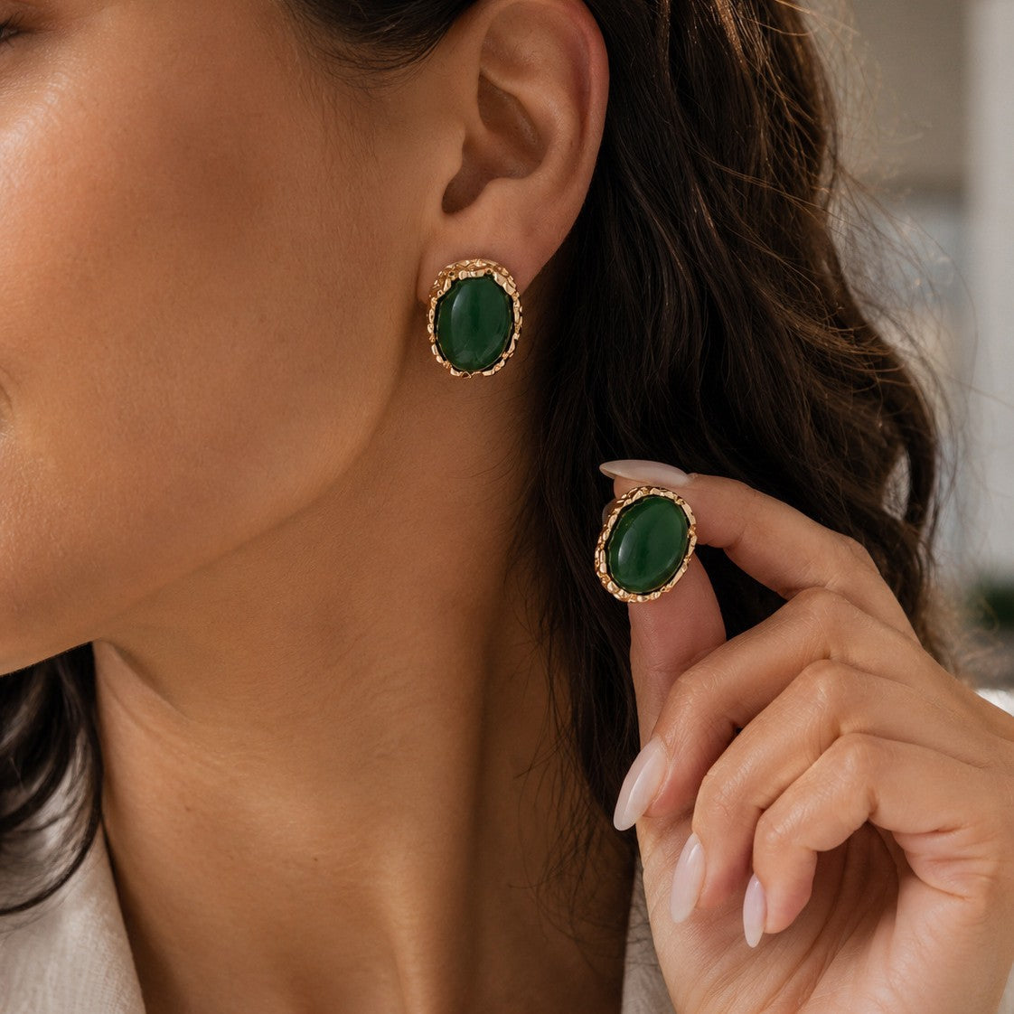 Vintage French Court Style Oval Geometric Gemstone Plated Zinc Alloy Earrings for Women
