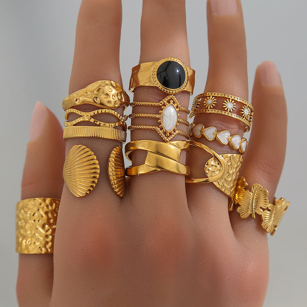 Anello aperto regolabile geometrico in acciaio al titanio con finitura galvanica per donna e uomo, gioielli moderni e minimalisti