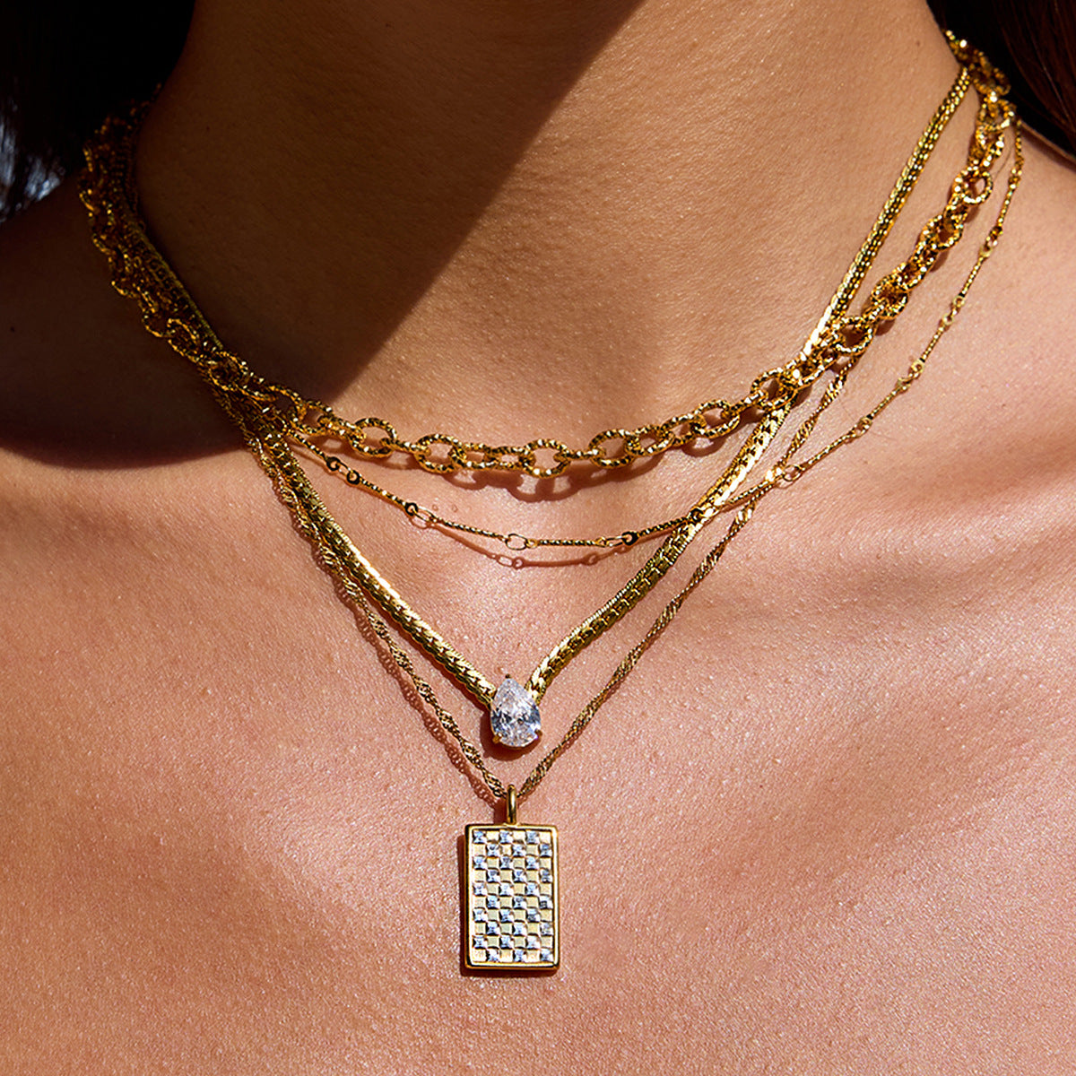 Collar geométrico de acero inoxidable con colgante de acero de titanio, joyería de lujo galvanizada para mujer