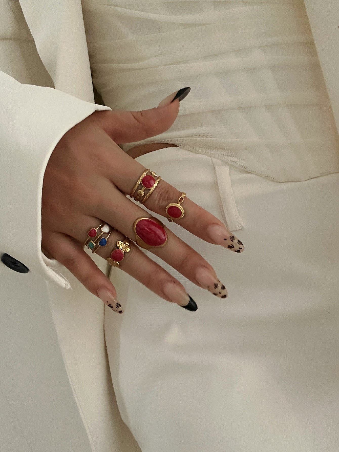 Vintage Luxury 18K Gold Plated Geometric Round Oval Drip Oil Stainless Steel Ring for Women