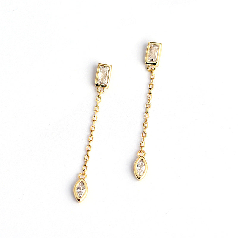 Orecchini pendenti da donna con nappine in argento sterling 925 minimalista, rettangolari intarsiati con diamanti