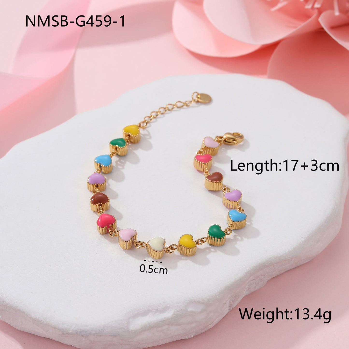 Braccialetto alla moda minimalista a forma di cuore smaltato in acciaio al titanio per donna con finitura placcata