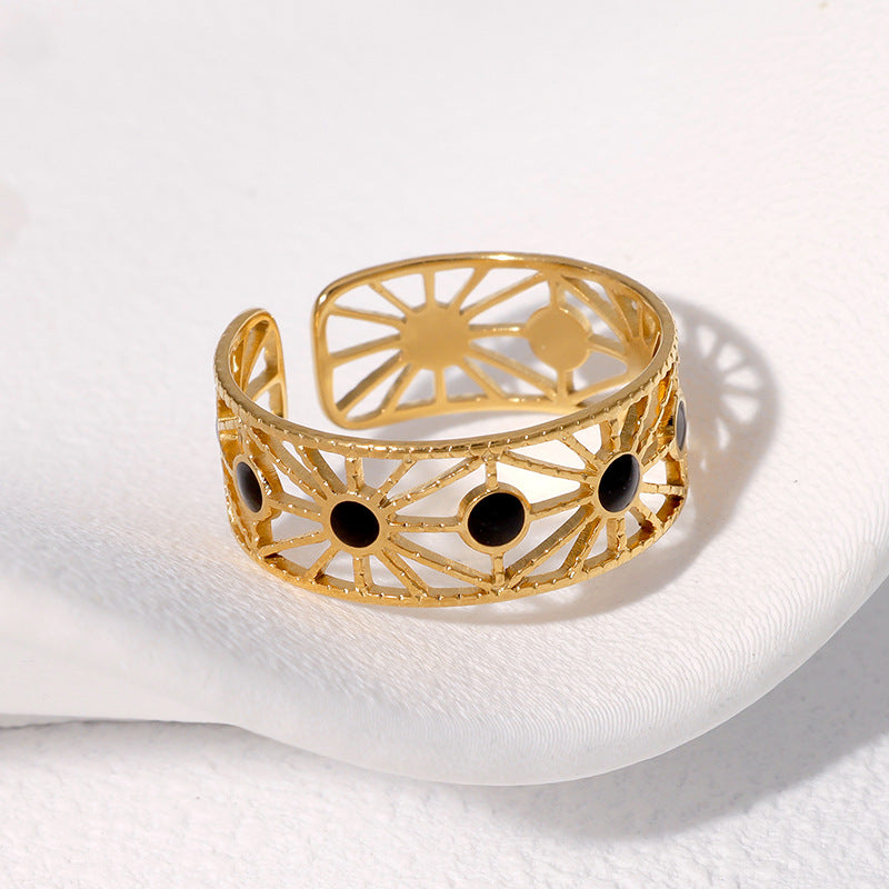 Elegante Anello da Donna Geometrico Cavo Regolabile in Acciaio Inossidabile con Finitura Galvanica