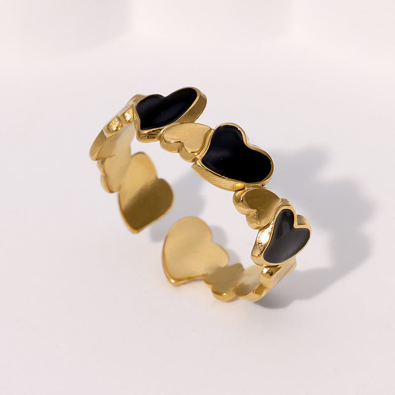 Minimalist Heart-Shaped Gold-Plated Stainless Steel Adjustable Ring for Women