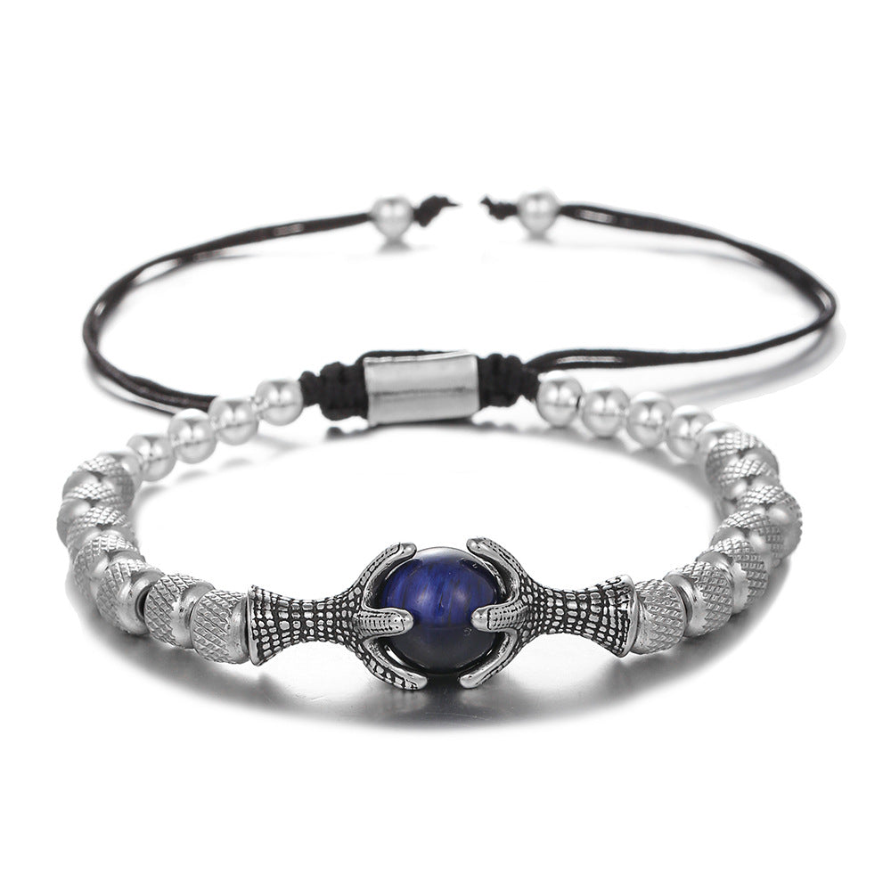 Geometric Titanium Steel Dragon Claw Braided Adjustable Bracelet with Natural Tiger's Eye Stone