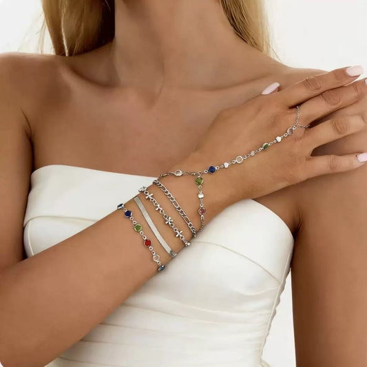 Pulsera de aleación chapada con piedras preciosas, diseño geométrico vintage y colorido para mujer