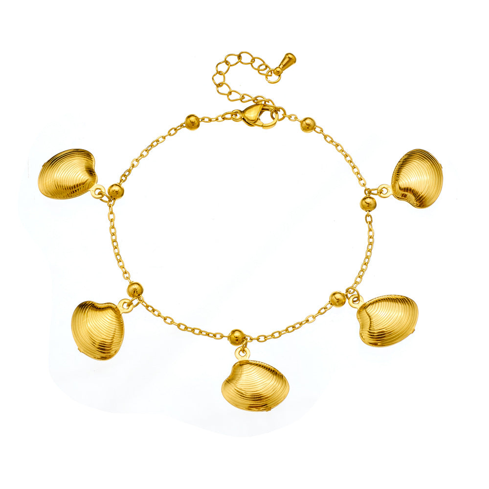 Tropical Ocean Style Gold Plated Stainless Steel Bracelet with Starfish and Tropical Fish Charms for Women