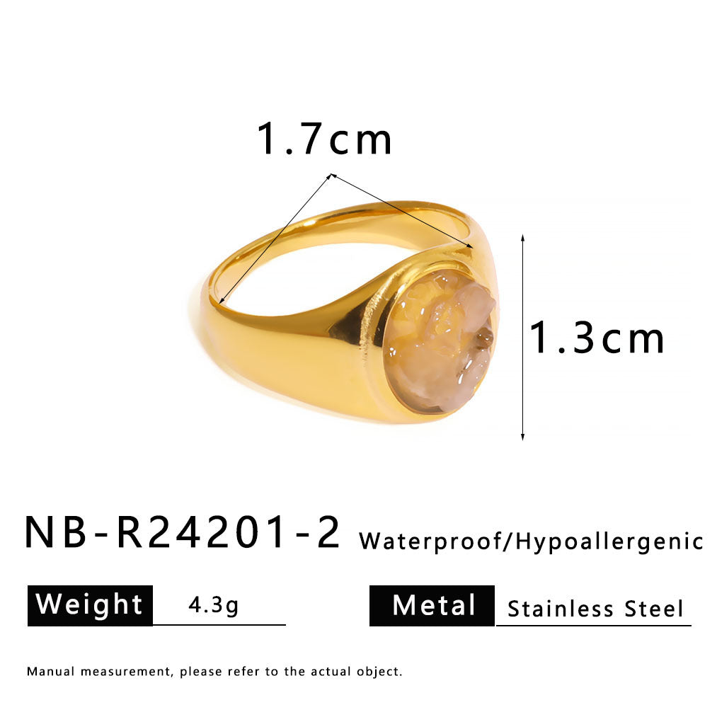 Anello Minimalista in Acciaio al Titanio con Intarsio in Pietra Naturale, Design a U e Geometrico, Finitura Galvanizzata per Uomo e Donna