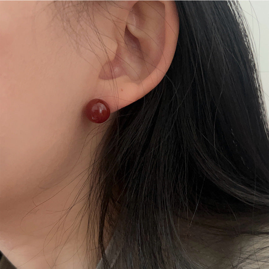 Pendientes Minimalistas Geométricos con Forma de Letra de Plata de Ley 925 con Incrustaciones de Ágata Roja para Mujer