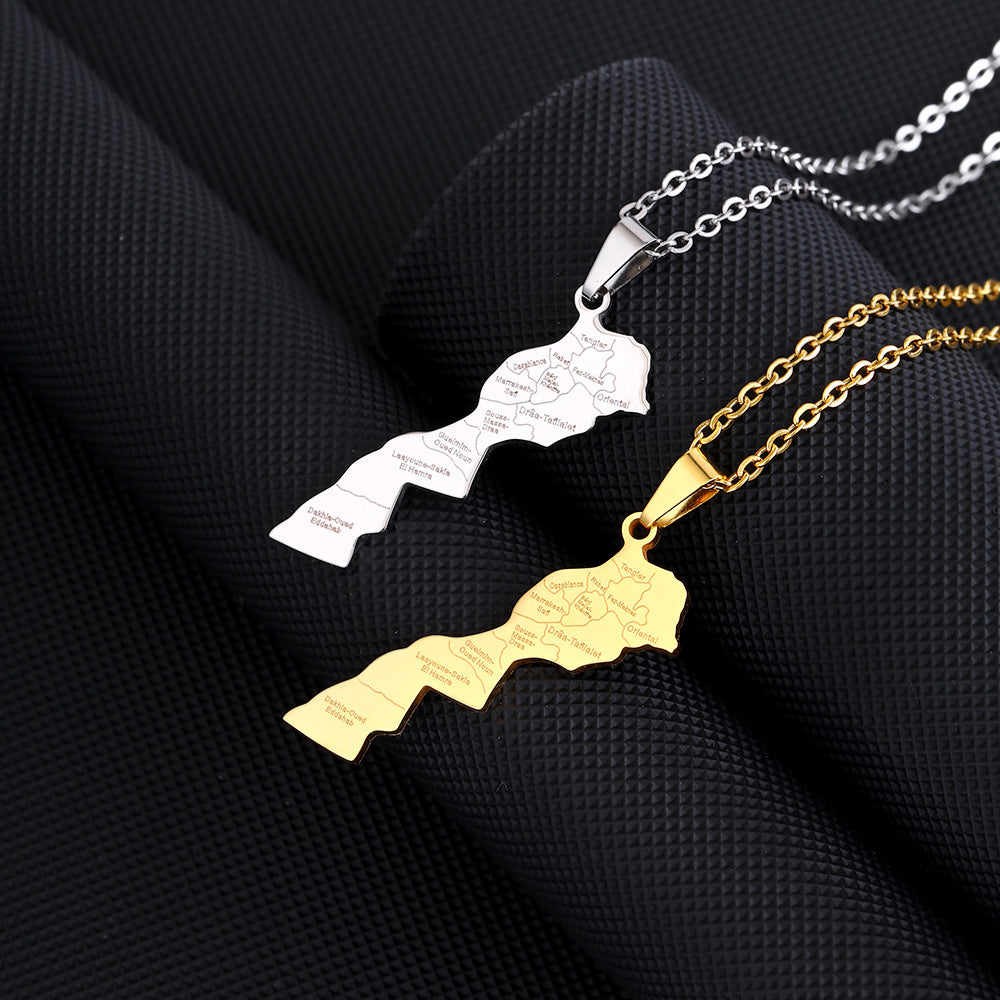 Collar con colgante geométrico marroquí de acero inoxidable con colgante de acero de titanio y acabado galvanizado para hombres y mujeres