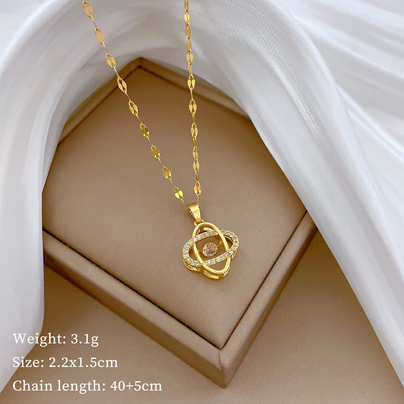 Collana di lusso in acciaio al titanio con cuore geometrico, strass e catena a labbra per donne e uomini